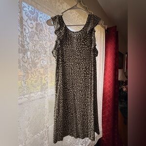 LOFT Black and White Patterned Midi Dress